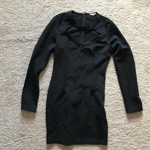 Tobi Long Sleeve Bodycon Black Dress with V-neck